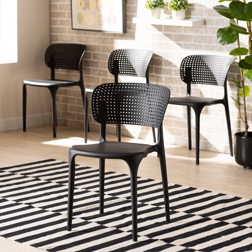 Black Finished Polypropylene Plastic 4-Piece Stackable Dining Chair Set L314