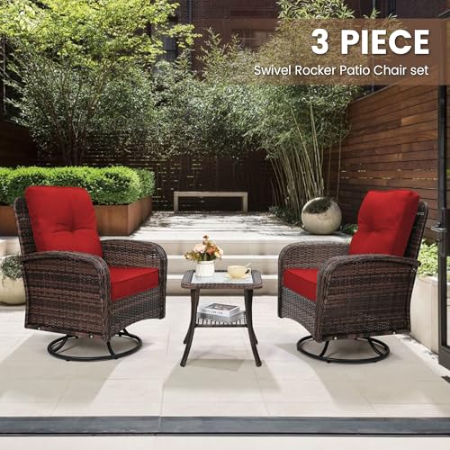 3 Piece Rattan Wicker Bistro Set with Glass Top Table M90793