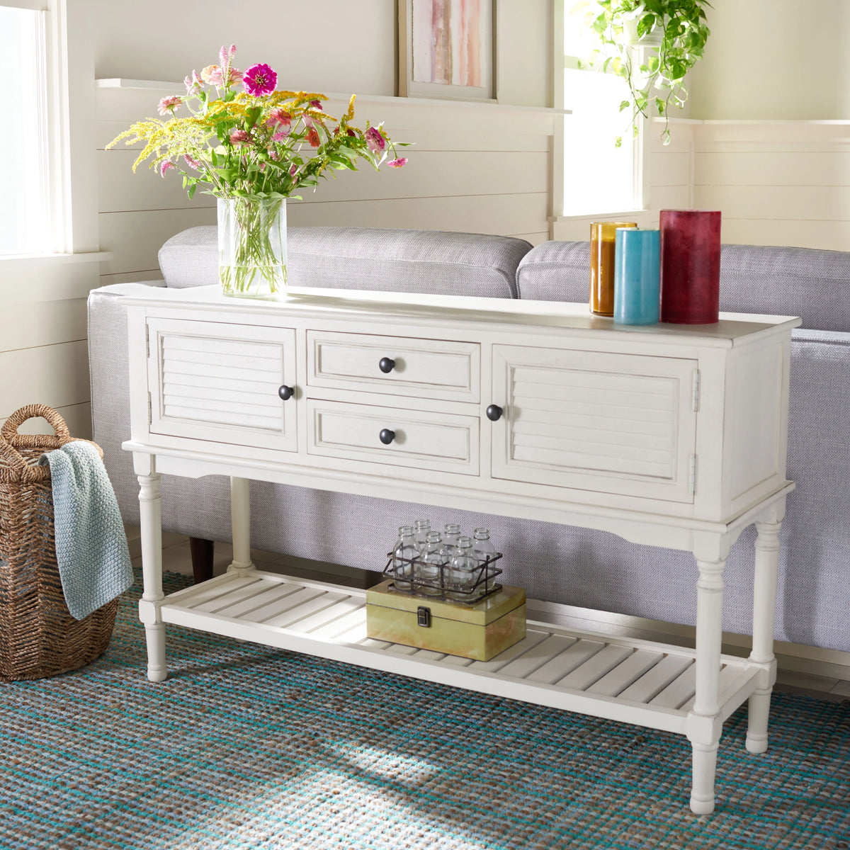 White Wood Console Table with Drawer P73300