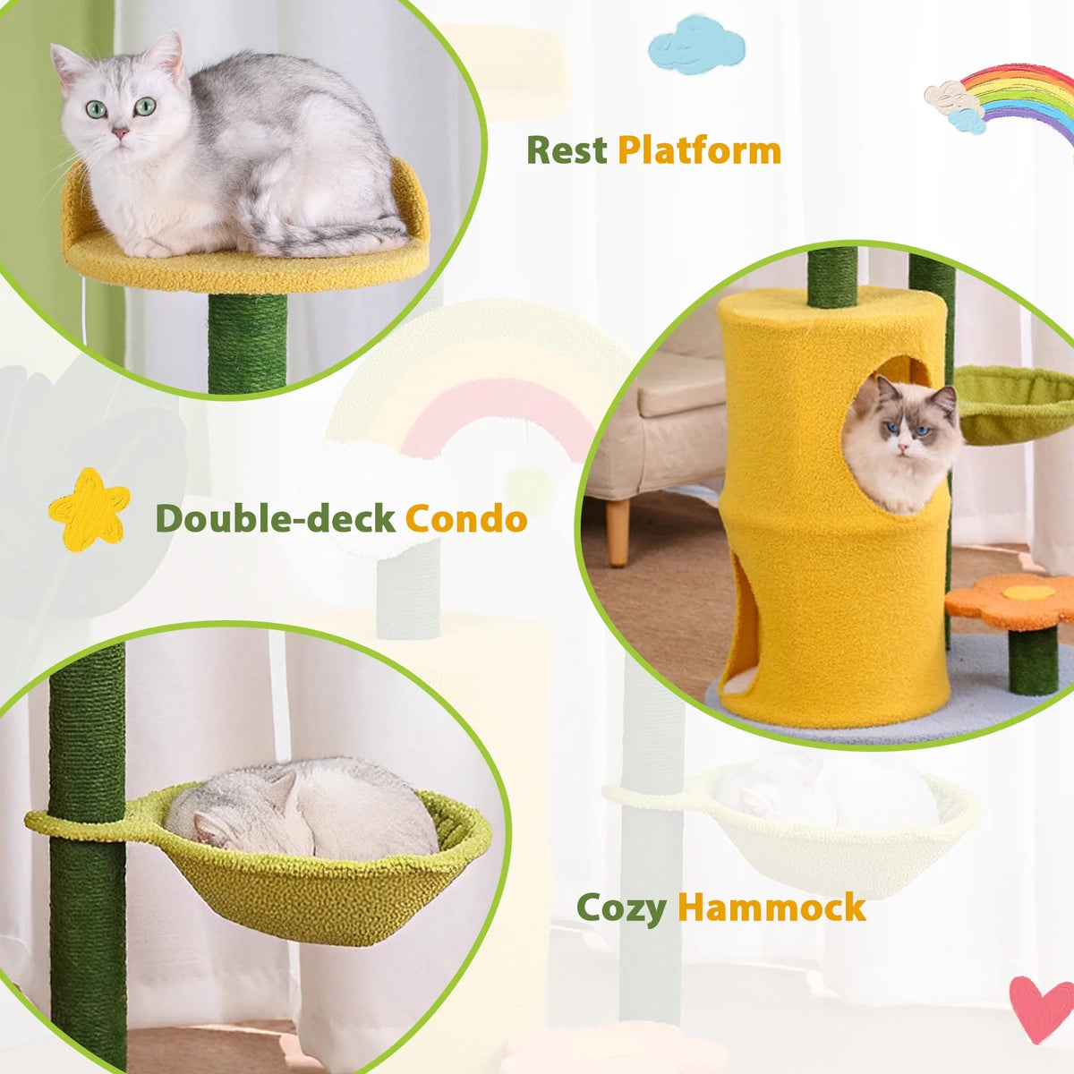 47" Cat Tree with Scratching Posts and Cat Condos M98390