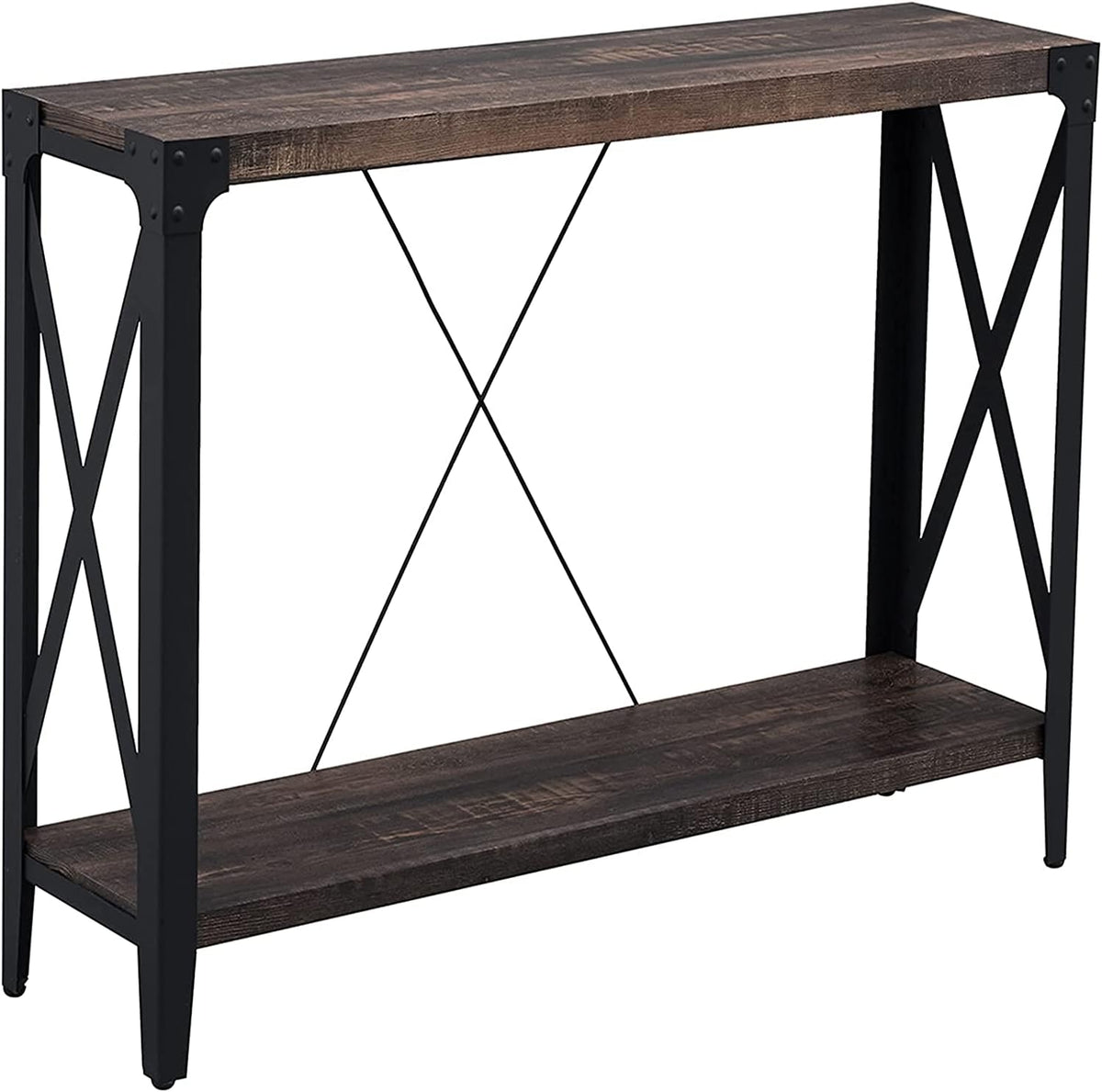 Industrial Entertainment Center with Electric Fireplace, Dark Rustic Oak O532226