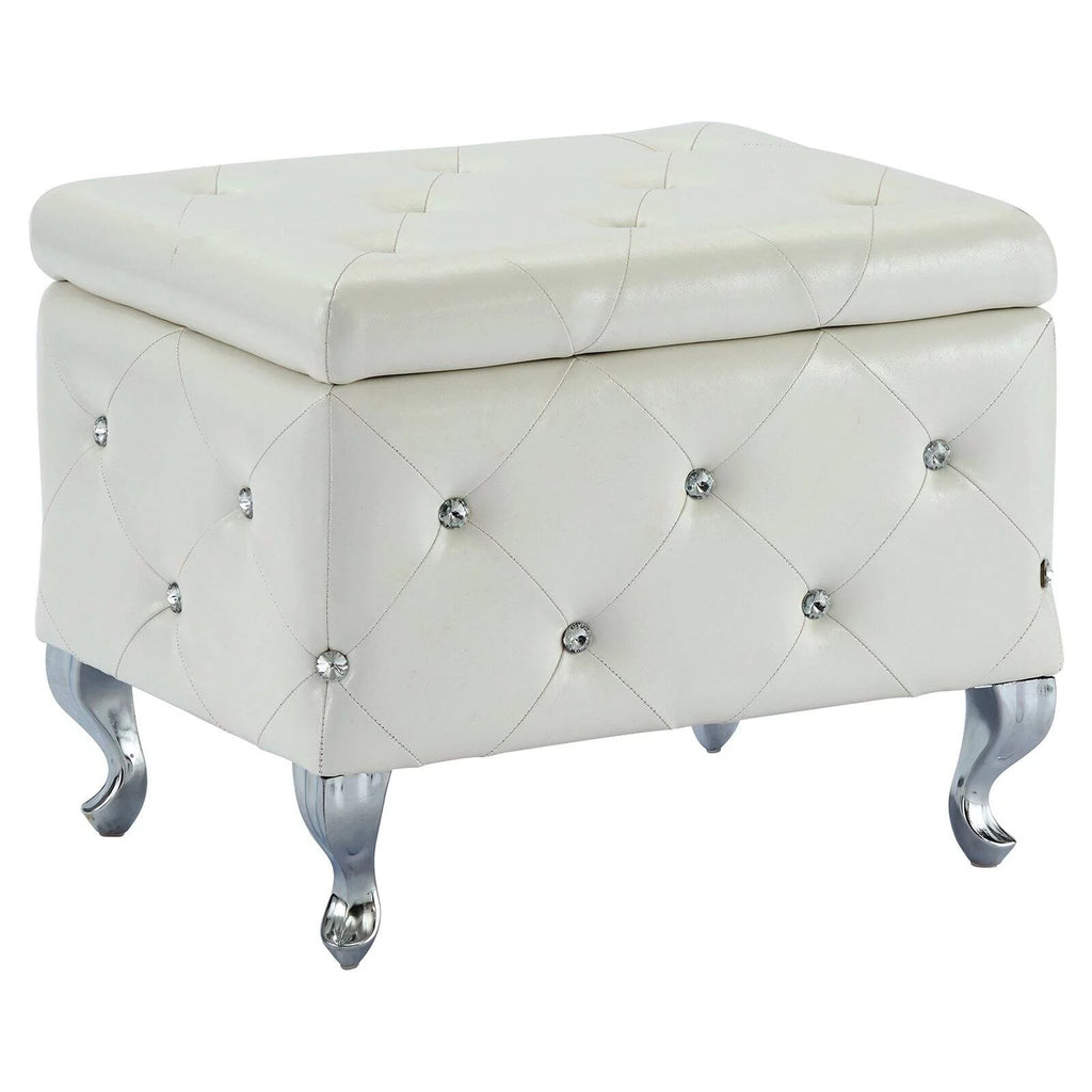 Faux Leather & Metal Square Storage Ottoman Y70118