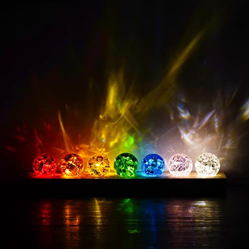 Set of 7 Crystal Balls with LED Wooden Stand E748