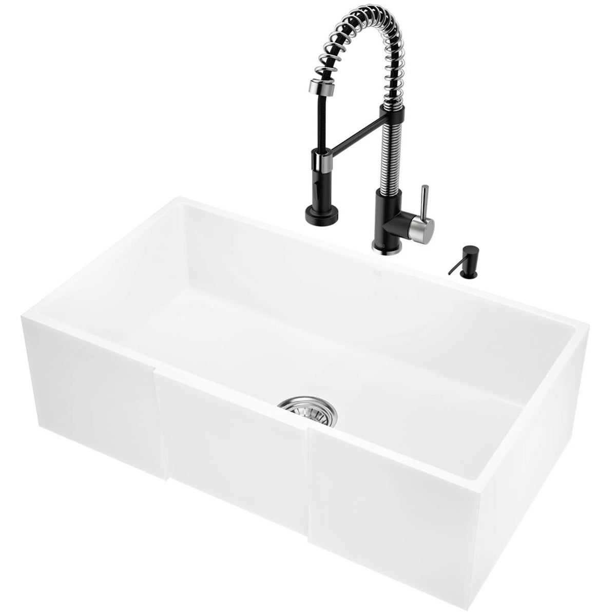 33 inch Matte Stone Farmhouse Apron Kitchen Sink Set with Stainless Steel Faucet S554304