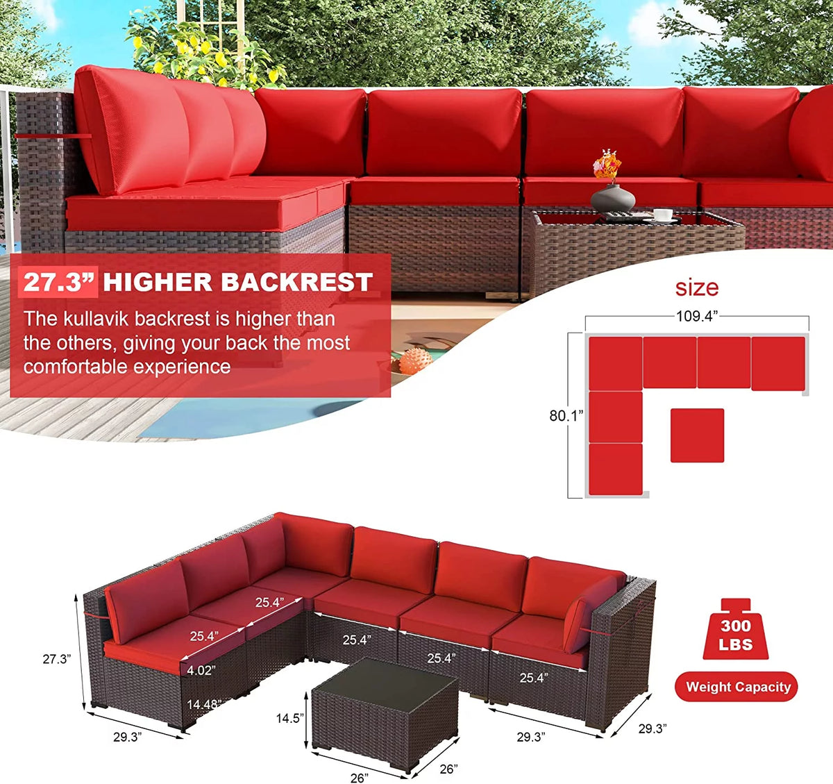 7 Piece All-Weather Wicker Outdoor Patio Furniture Set P767683