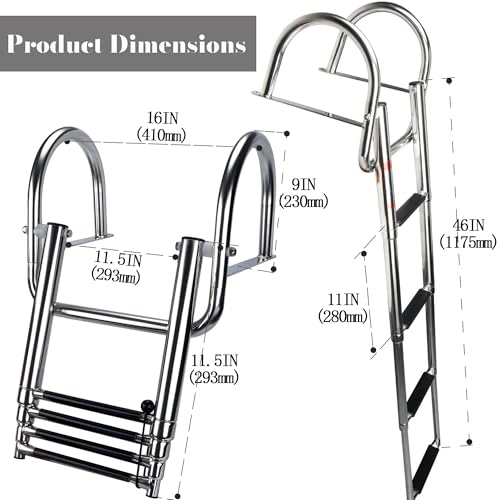 Heavy-Duty Stainless Steel Pontoon Boat Ladder with Handrails C324723
