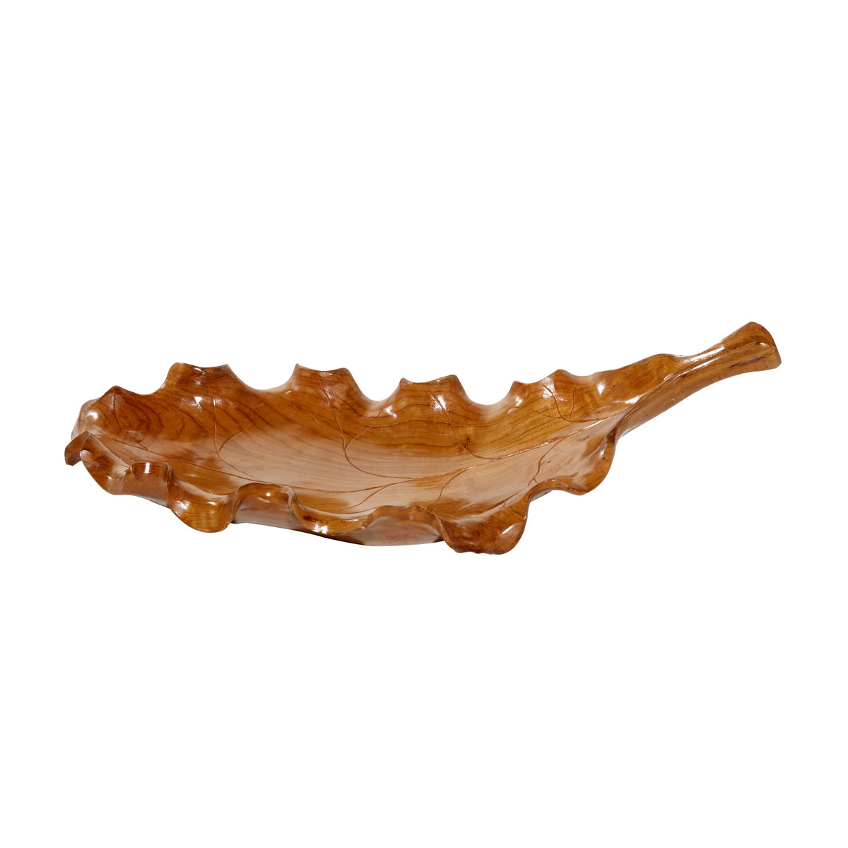 Brown Teak Wood Handmade Live Edge Leaf Tray C613136