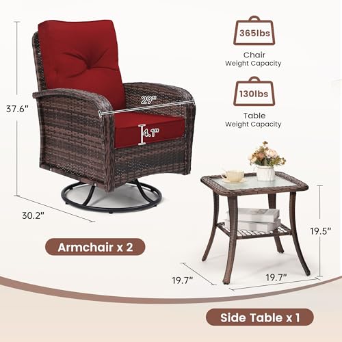 3 Piece Rattan Wicker Bistro Set with Glass Top Table M90793