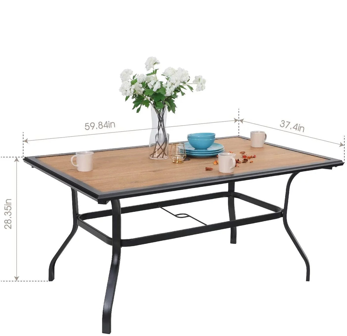 Outdoor Patio Dining Table for 6 Metal Frame Wood-Look Top Q230853