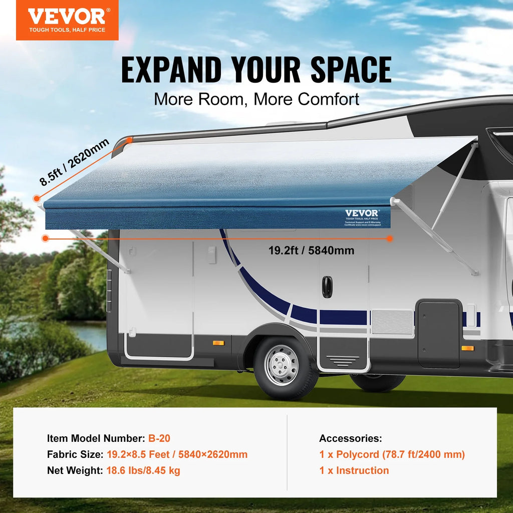 20' RV Awning Fabric Replacement Waterproof Fabric M2305