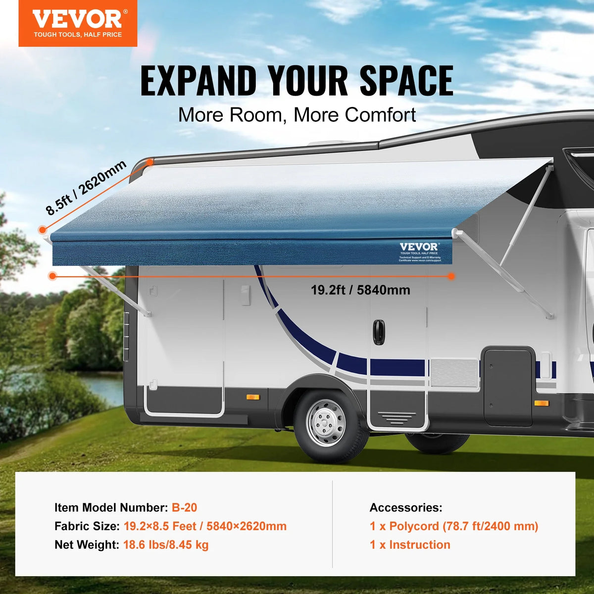20' RV Awning Fabric Replacement Waterproof Fabric M2305
