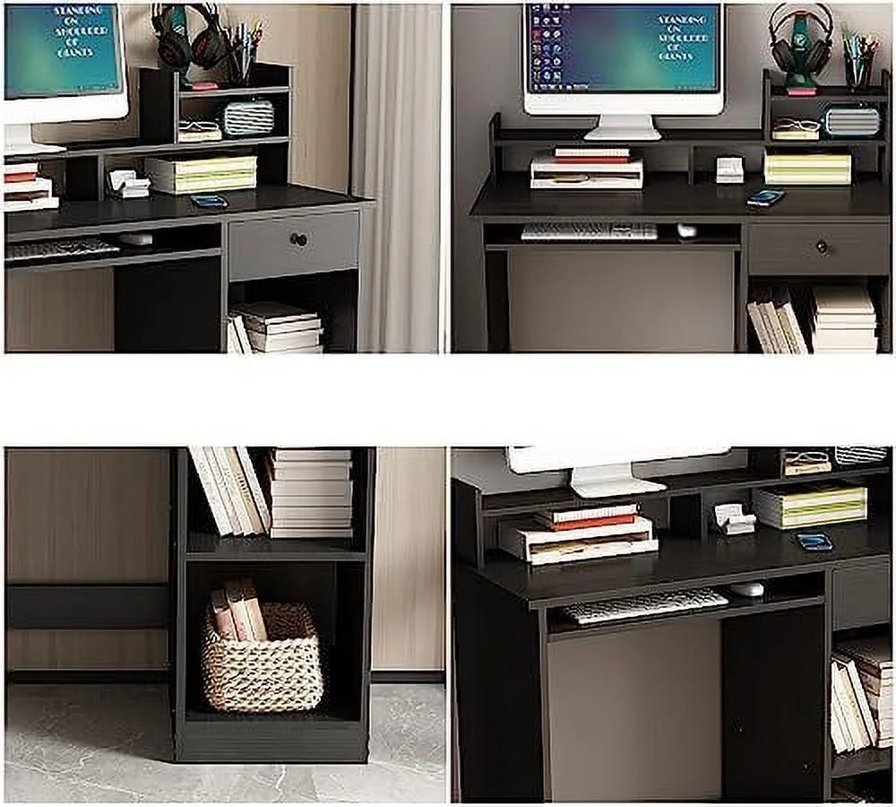 White Wood Computer Desk with Drawers and Keyboard Tray T159992