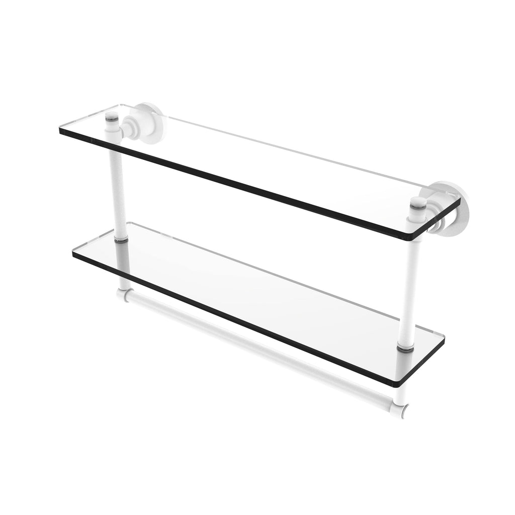 22 inch Two Tiered Glass Shelf with Towel Bar Matte White P852671