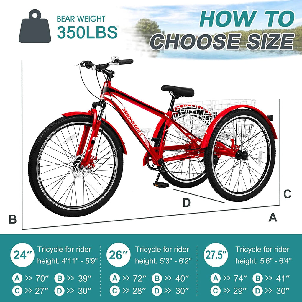 7 Speed Adult Mountain Tricycle with Shopping Basket O64552