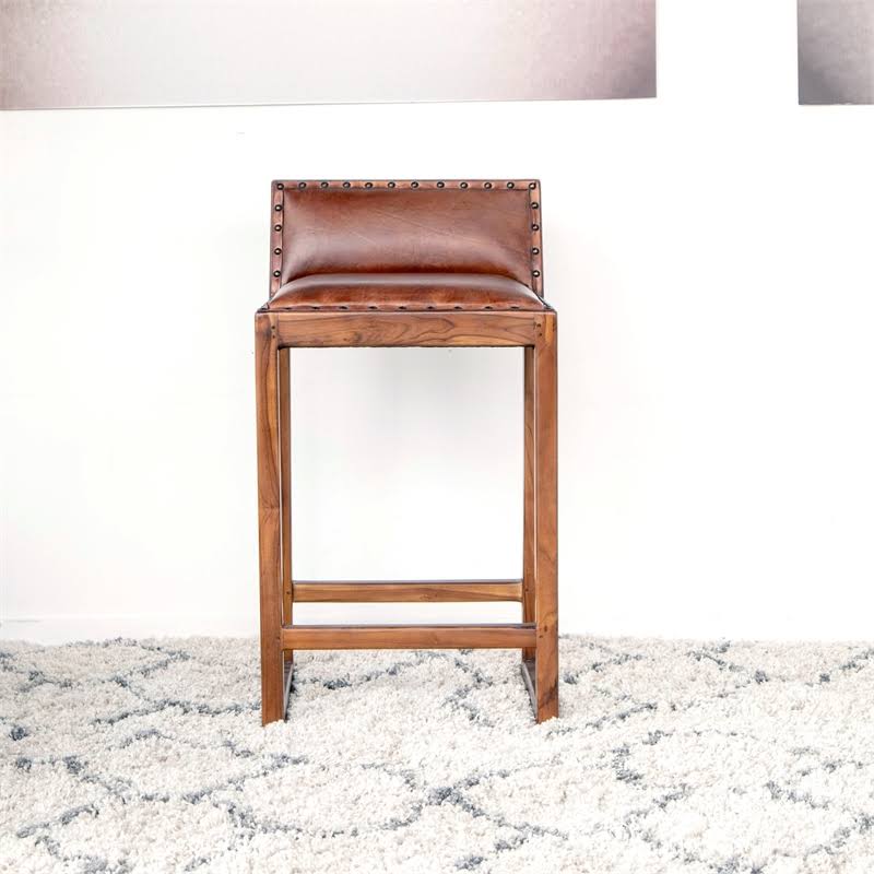 Cognac Tan Leather Counter Stool V983