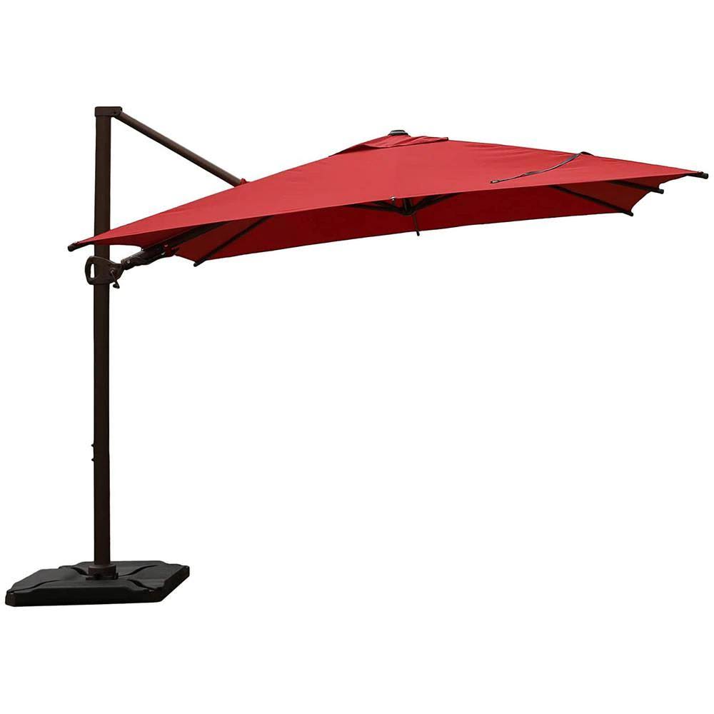 10 ft. x 10 ft. 360-Degree Rotating Aluminum Cantilever Patio Umbrella with Base Weight in Dark Red I7318