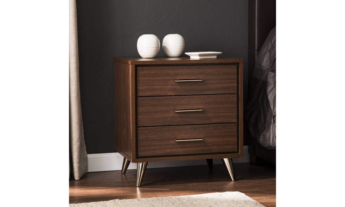 Walnut Bedside Table with Drawers H14454