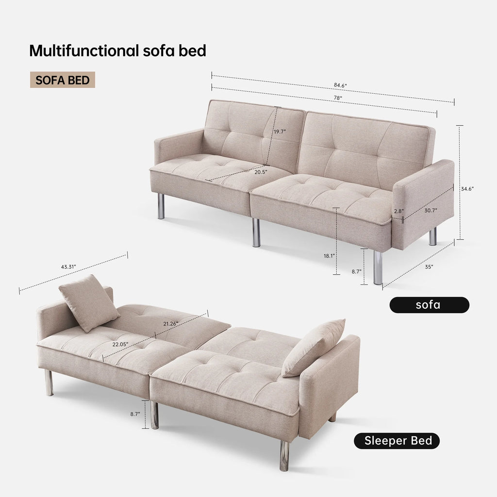Beige Velvet Tufted Convertible Sofa Sleeper U427