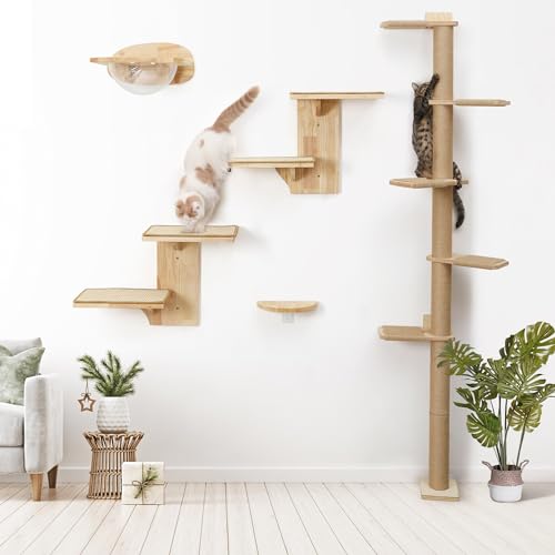 Cat Wall Shelves, 2 Platform Tree Shape Wall-Mounted Floating Shelf with Sisal Mat X135