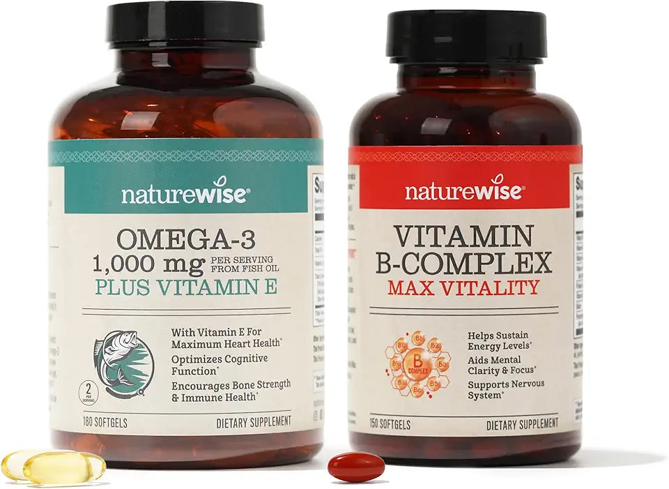 Omega 3 1000mg EPA 600mg DHA 400mg Vitamin E 180ct & Vitamin B Complex 150 Softgels L796052