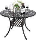 Black 42 Inch Round Cast Aluminum Patio Dining Table with Umbrella Hole G60086