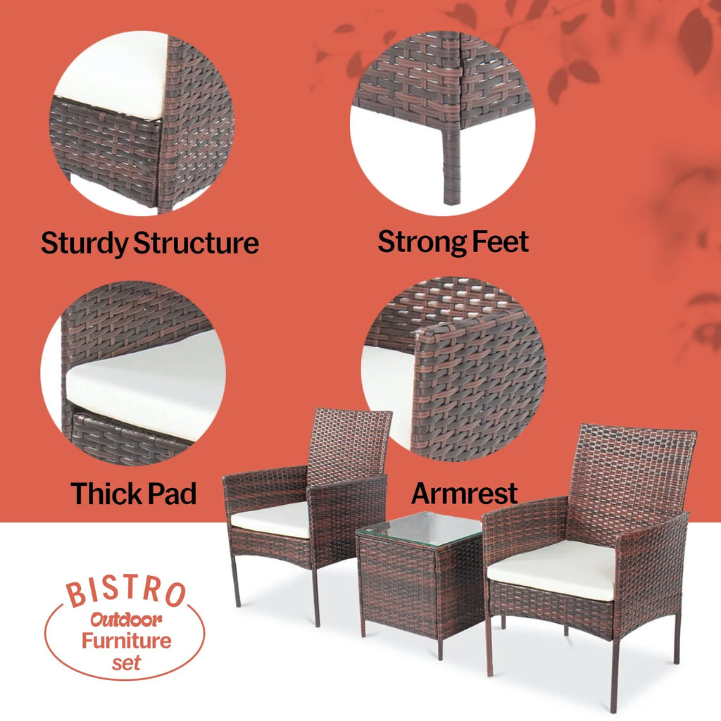 3 Piece Patio Rattan Furniture Set Beige D895