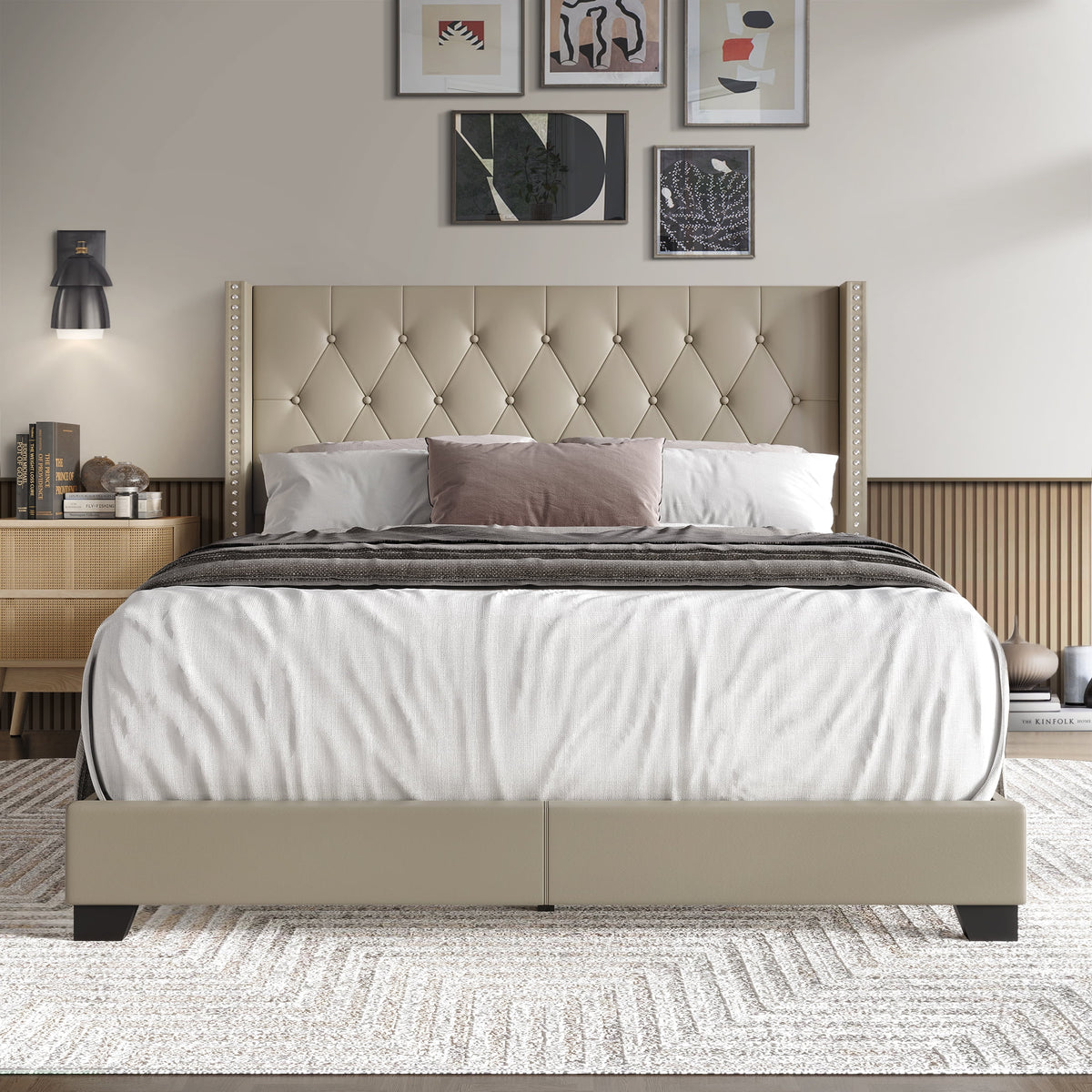 Twin Gold Faux Leather Upholstered Bed V97171
