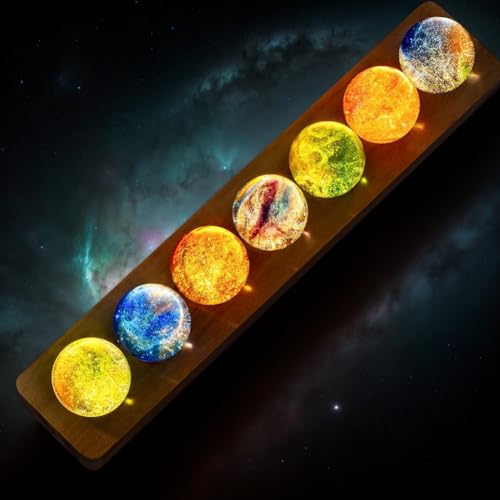 40mm Crystal Quartz 7 Chakra Healing Spheres Set with LED Wooden Stand I305