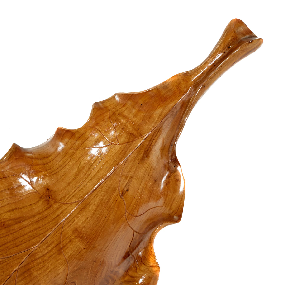 Brown Teak Wood Handmade Live Edge Leaf Tray C613136