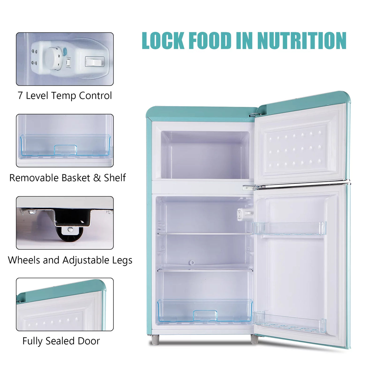 3.2 Cubic Feet Retro Dual Door Mini Fridge with Freezer F820