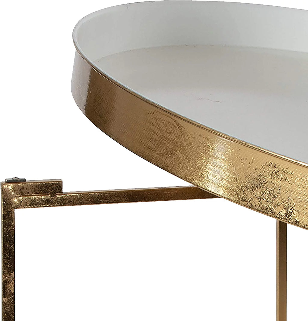 Round Metal Coffee Table, White and Gold E439