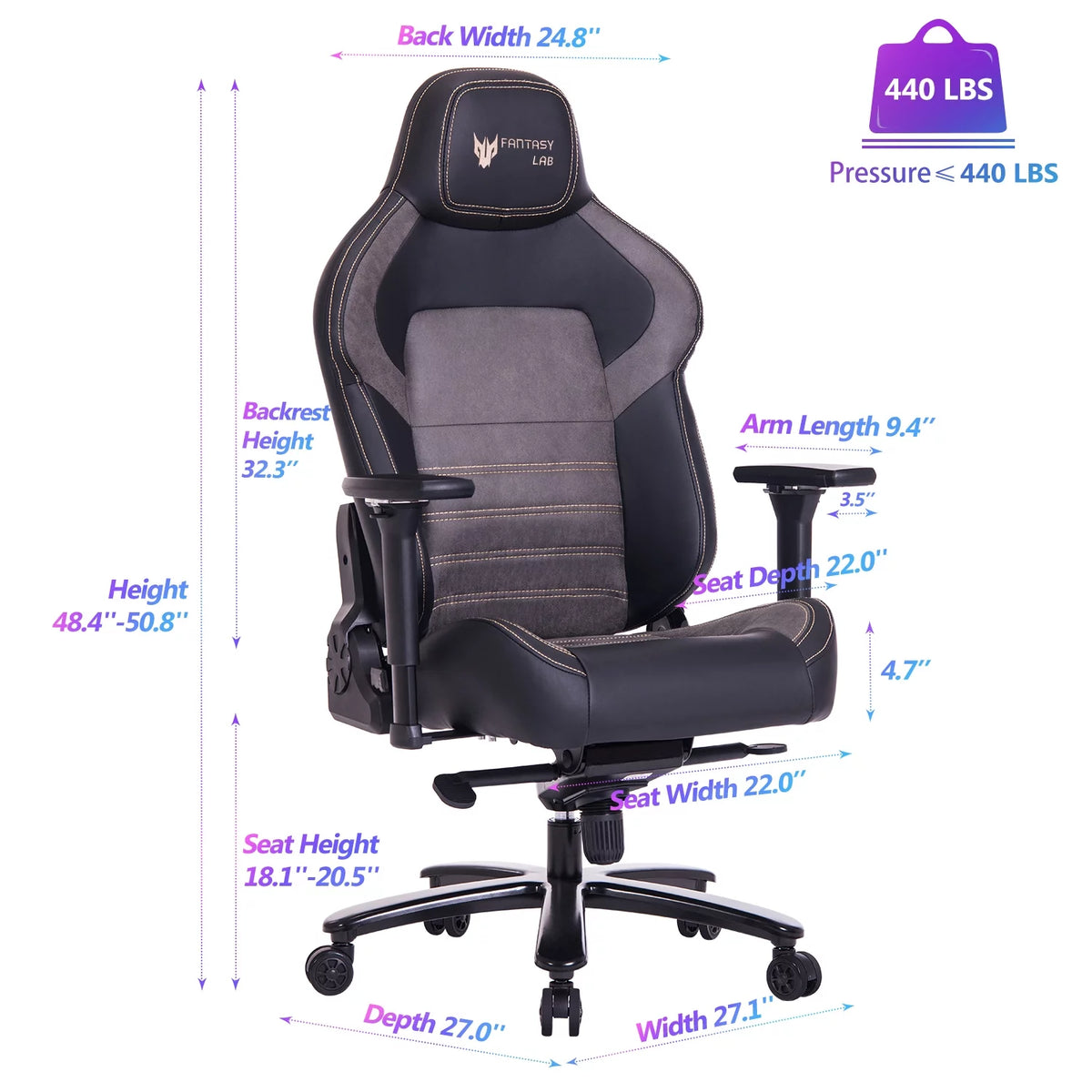 Big and Tall Black Gaming Chair with Gel Foam Lumbar 4D Arms Metal Base H757133