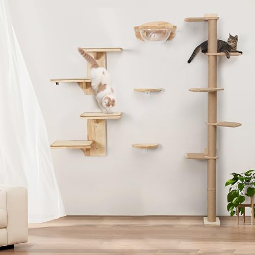 Cat Wall Shelves, 2 Platform Tree Shape Wall-Mounted Floating Shelf with Sisal Mat X135