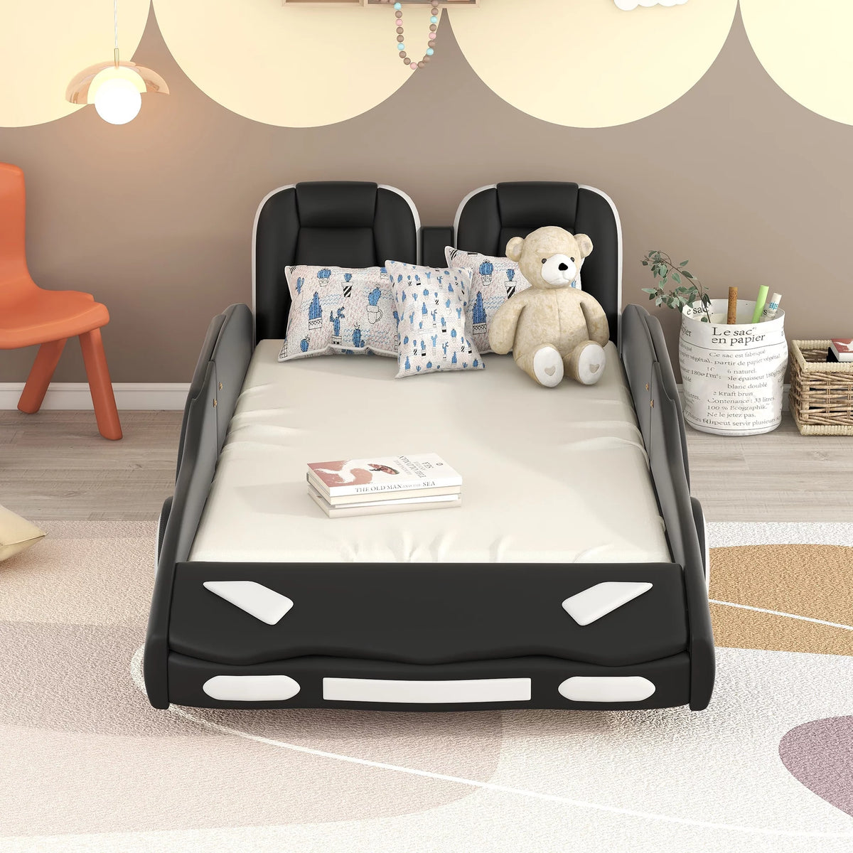 Twin Size Race Car-Shaped Platform Bed with Wheels E8472