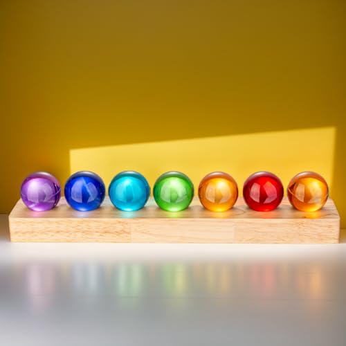 40mm Crystal Quartz 7 Chakra Healing Spheres Set with LED Wooden Stand I305