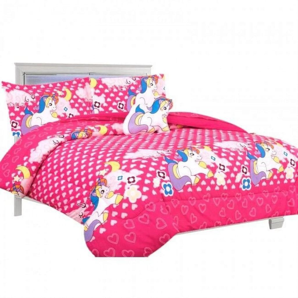 Pink Unicorn Print 6 Piece Twin Size Bed in Bag S9093