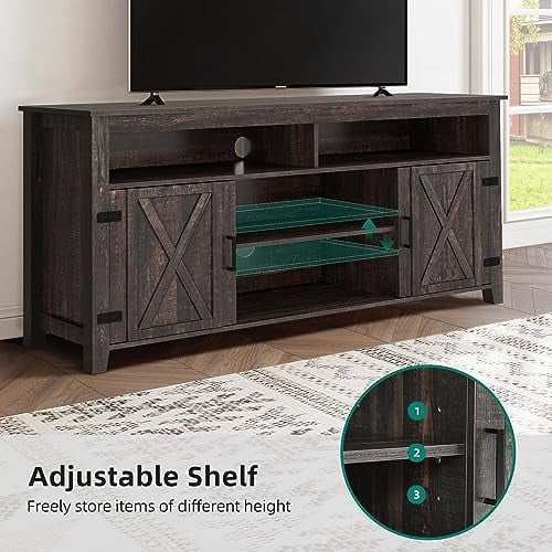 Farmhouse Barn Door TV Stand for 65 Inch TV Dark Rustic Oak I634232