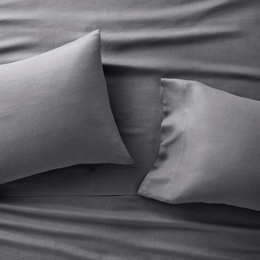 California King 100% Washed Hemp Solid Sheet Set Dark Gray X35504