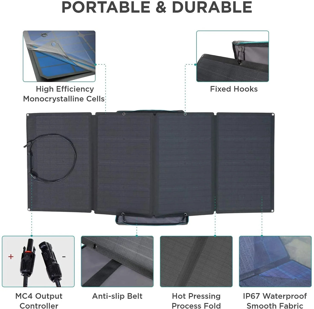60W Portable Foldable Solar Panel with Adjustable Kickstand W448269