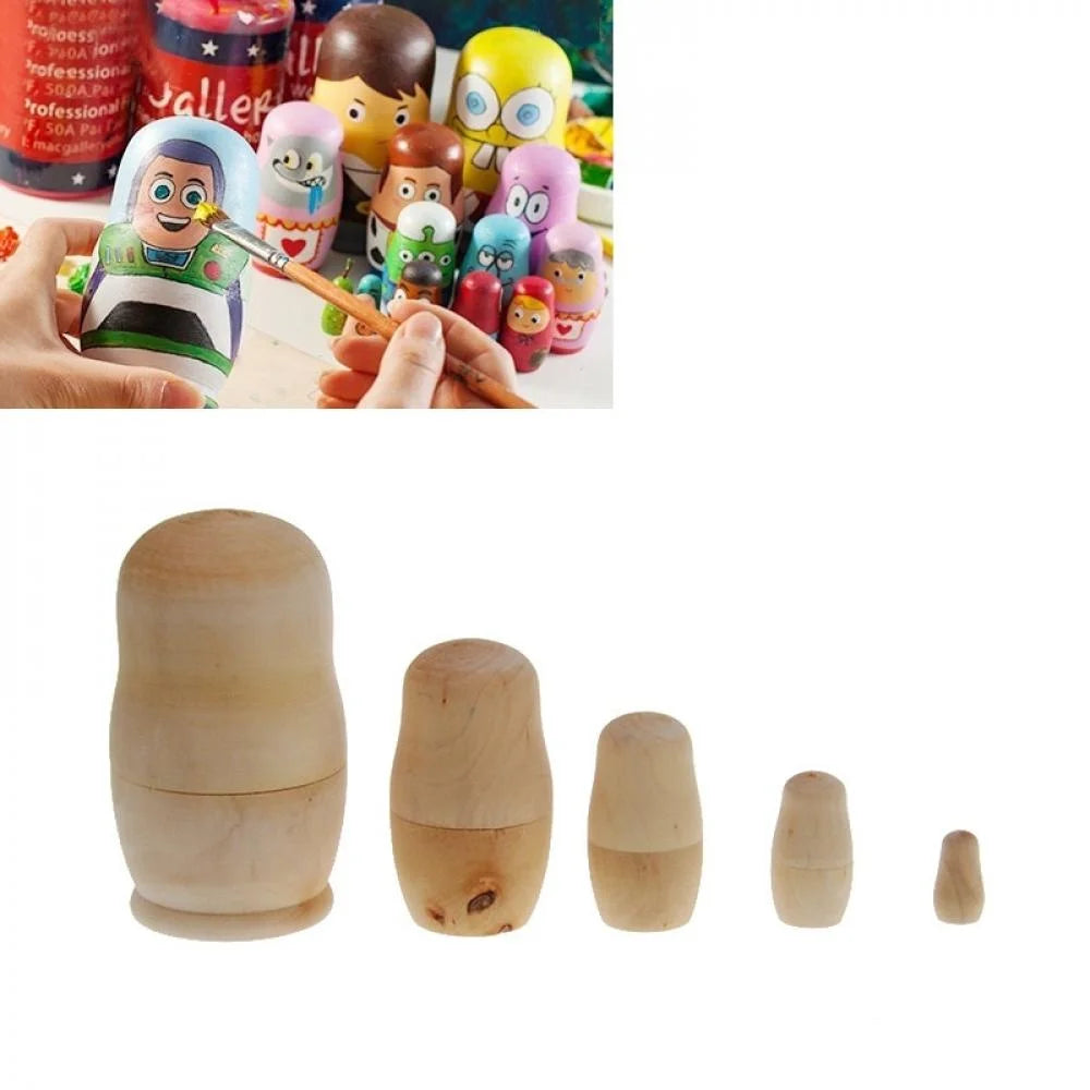 5pcs Unpainted Wooden Matryoshka Doll DIY Toy R4068