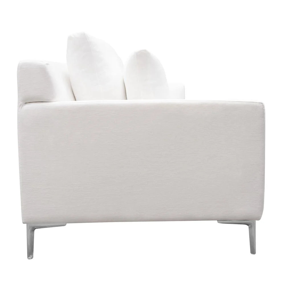 White Linen Sofa with Polished Silver Metal Leg C40230