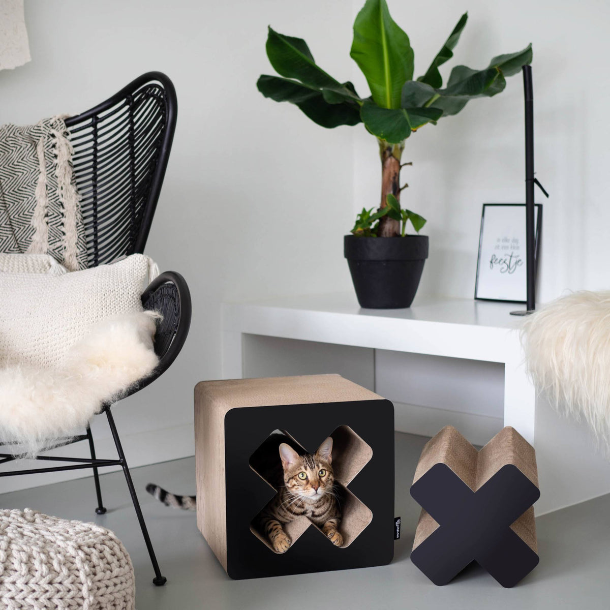 Black Large Cardboard Cat Scratcher Q12717
