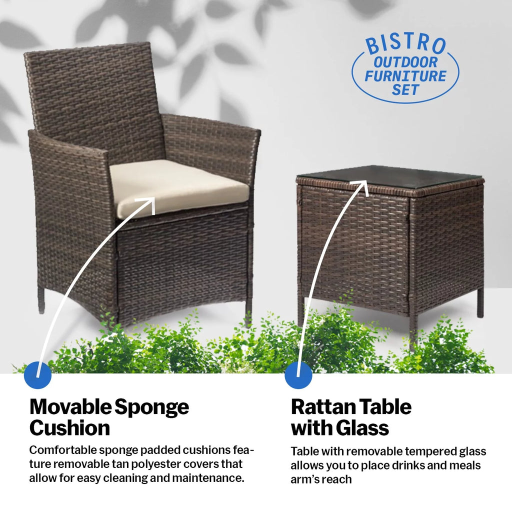 3 Piece Patio Rattan Furniture Set Beige D895