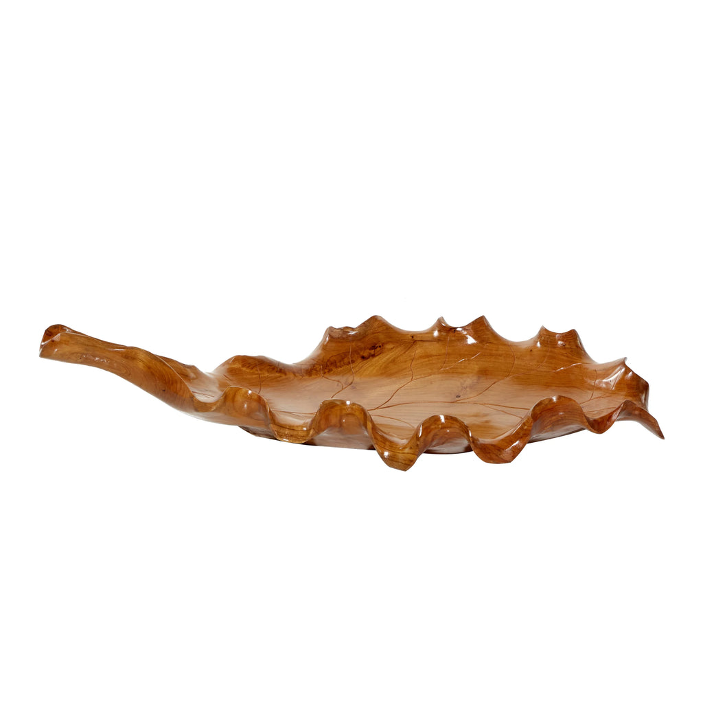 Brown Teak Wood Handmade Live Edge Leaf Tray C613136