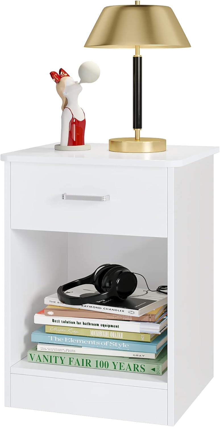 Black 2 Tier Nightstand with Drawer and Storage Cabinet Z419