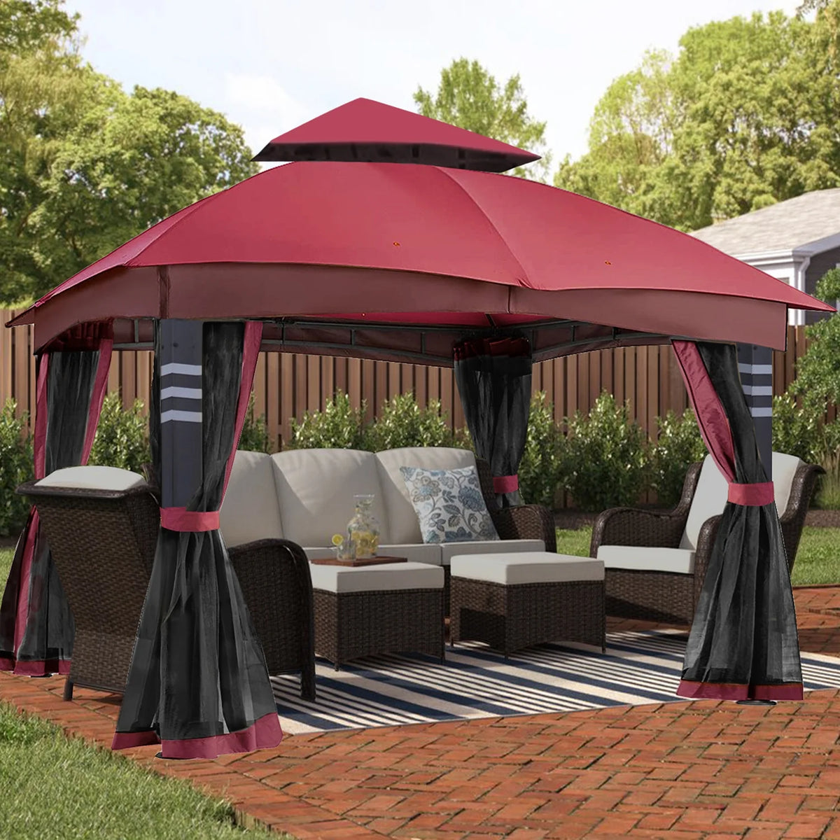 Burgundy 10x12 Gazebo Canopy with Mosquito Netting P550560
