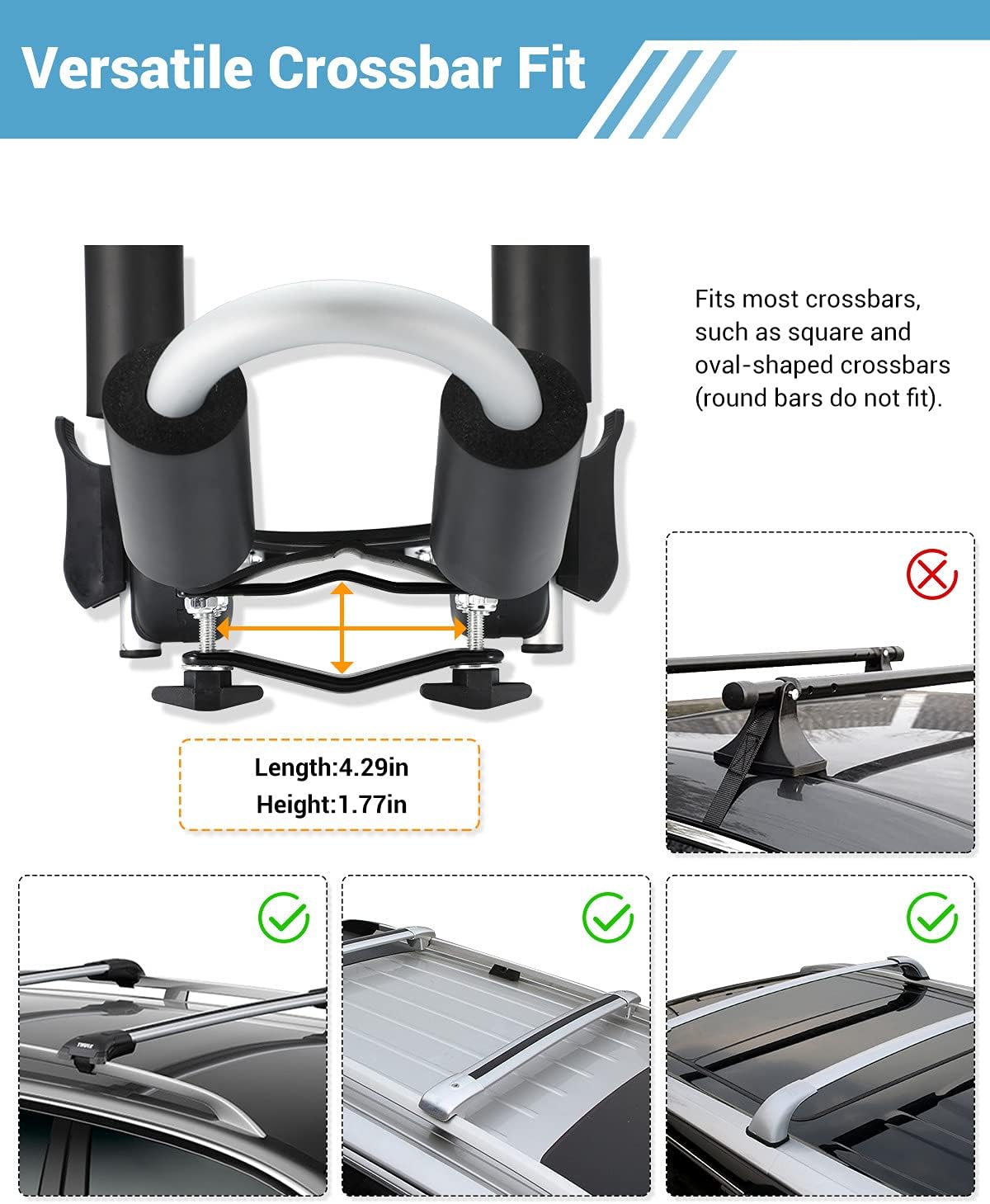 Kayak Roof Rack for 2 Kayaks Folding Aluminum Kayak Carrier J Bar with Paddle Holder Y18738