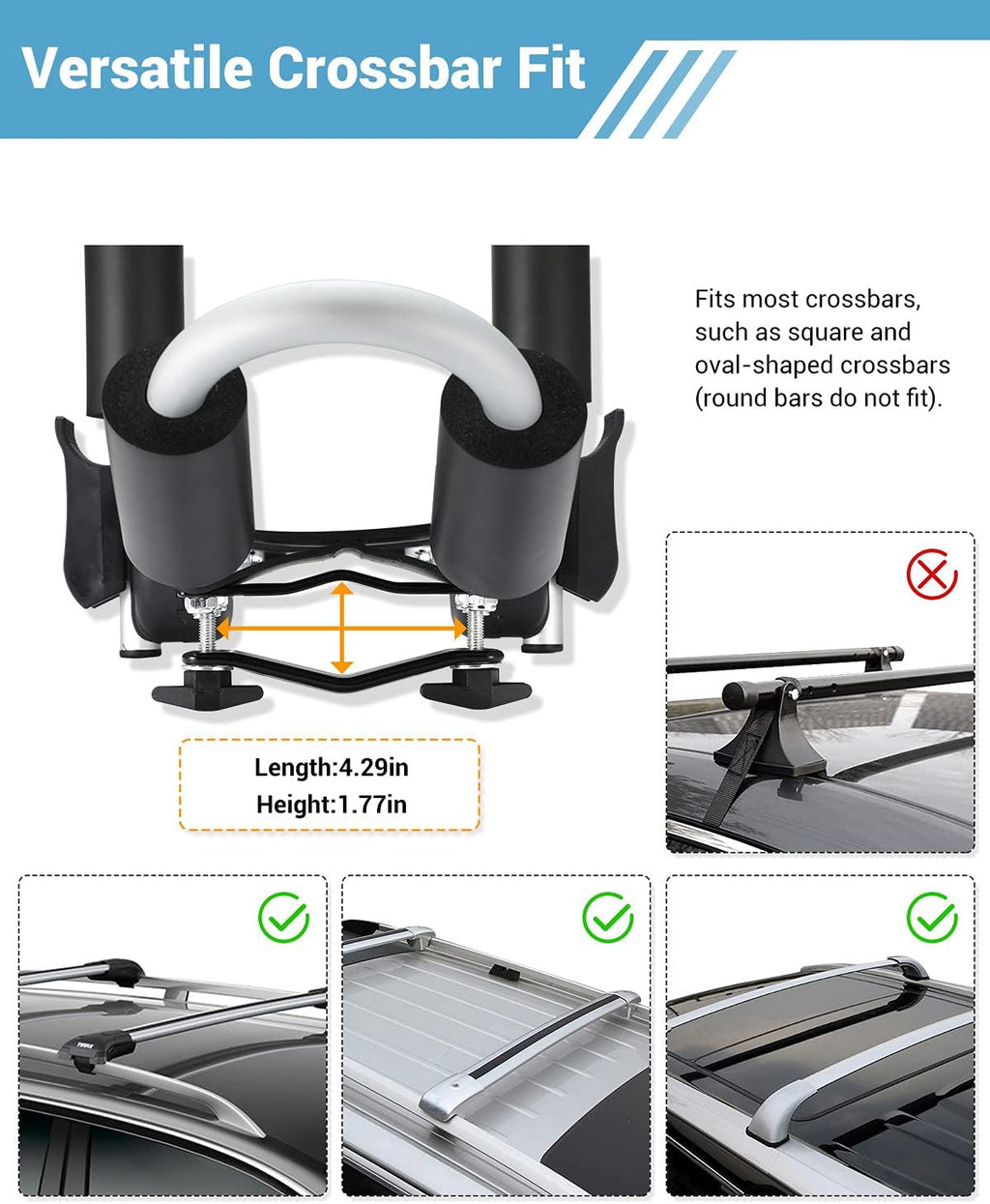 Kayak Roof Rack for 2 Kayaks Folding Aluminum Kayak Carrier J Bar with Paddle Holder Z6791