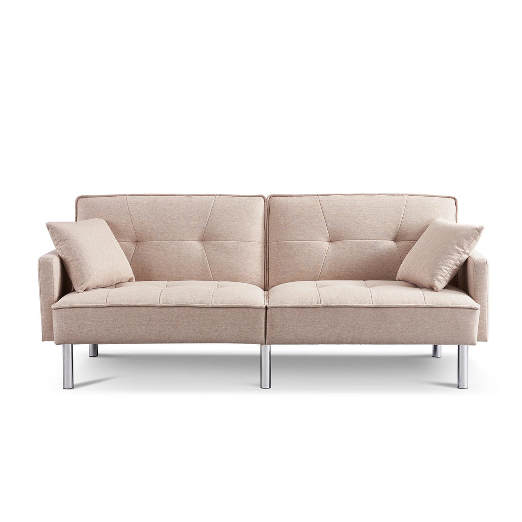 Beige Velvet Tufted Convertible Sofa Sleeper U427