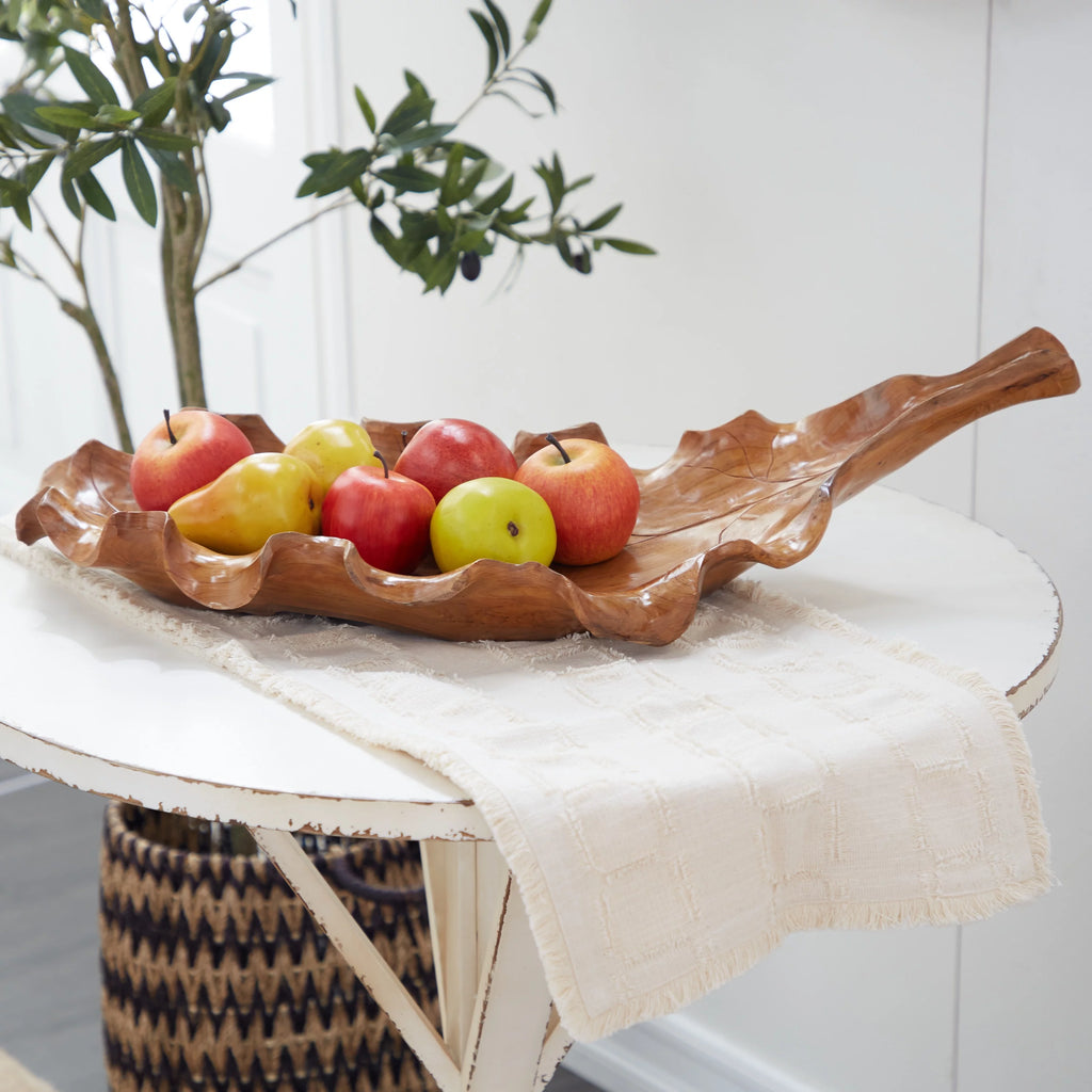 Brown Teak Wood Handmade Live Edge Leaf Tray C613136